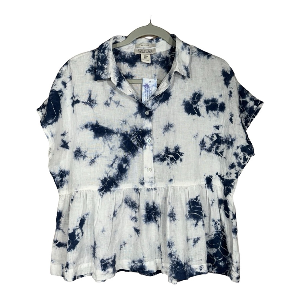 New With Tag Rachel Zoe Tie Dye 100% Linen Blouse Size M